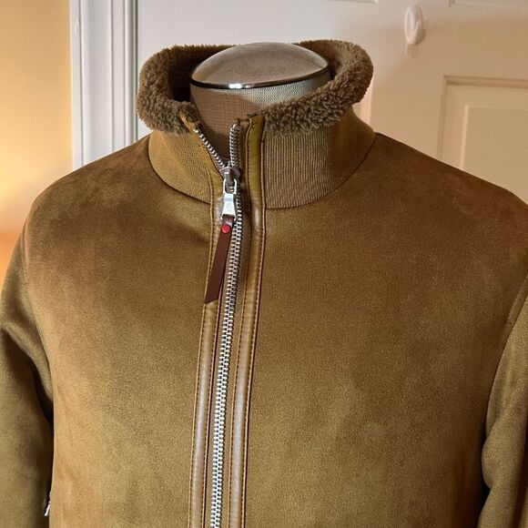 NWT Men’s Robert Graham Faux Vegan Suede Bomber Jacket Tan Size SMALL - Picture 6 of 9
